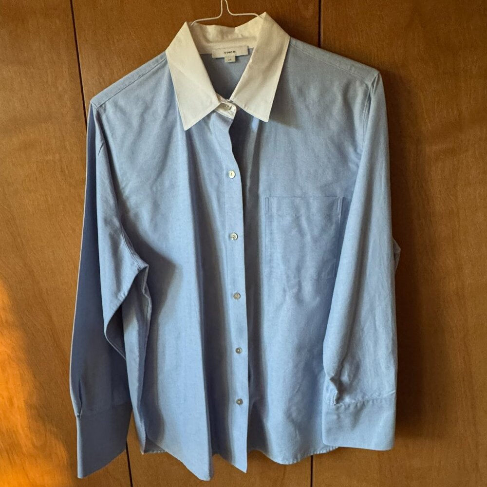 Vince Contrast Collar Cotton Oxford Shirt